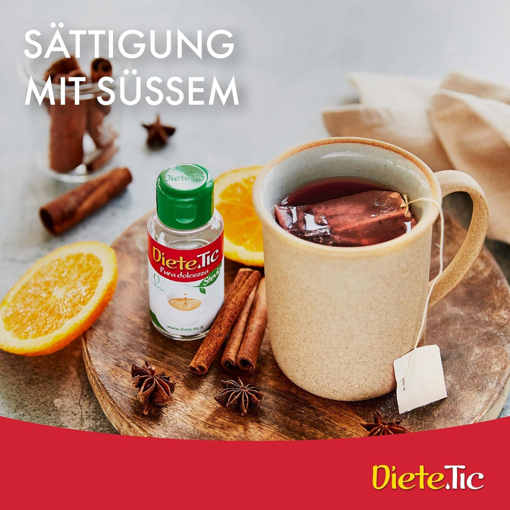 Diete.Tic flydende sødemiddel med stevia, nul kalorier, praktisk 3 x 50 ml (1000 dråber) pakke, glutenfri, konserveringsmiddelfri, fantastisk til sødende drinks, yoghurt og frugtsalater