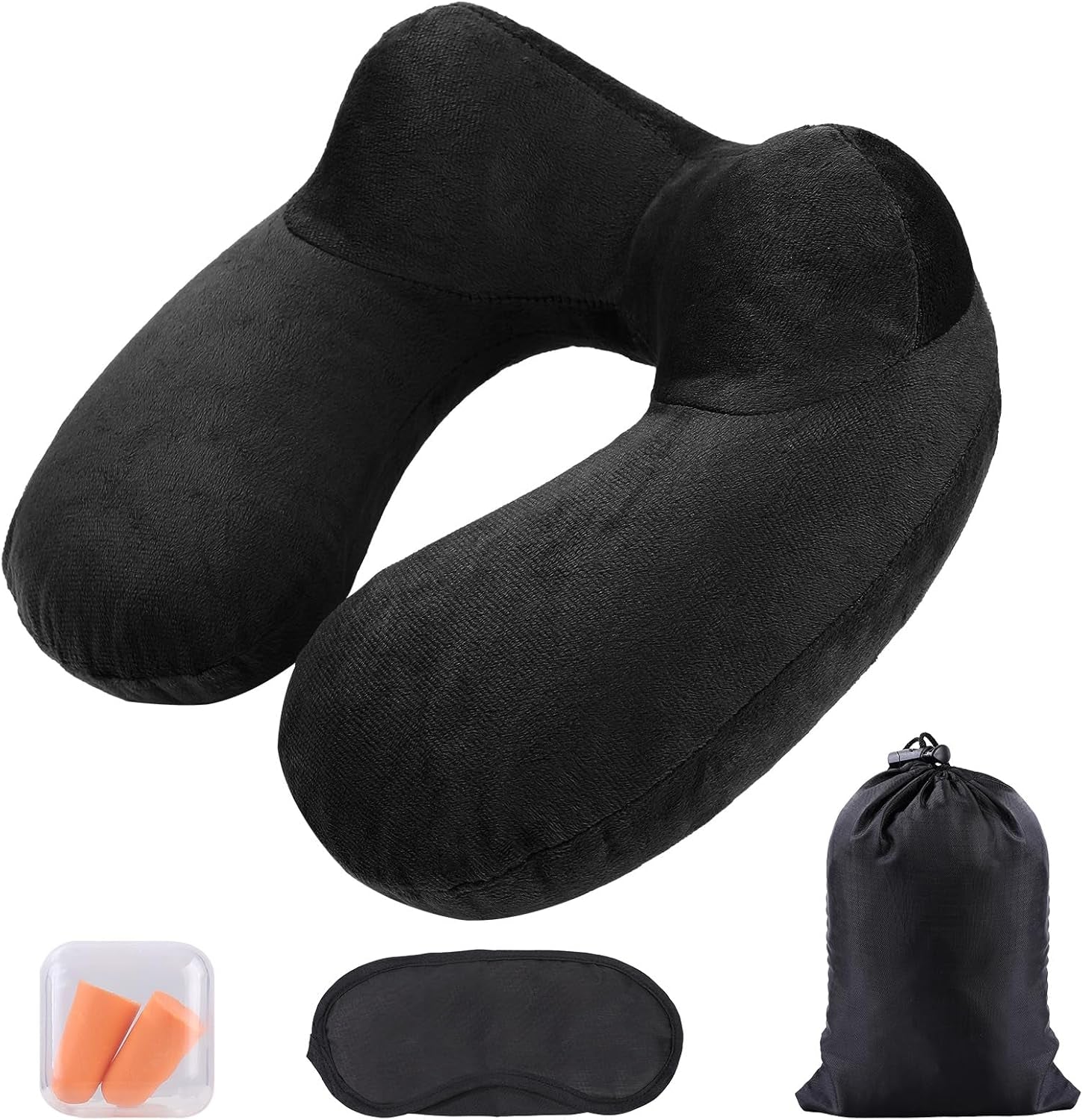 Aiqinu Pernă gonflabilă pentru gât Pernă de călătorie, Compact Quick Neck Pillow gonflabil cu capac de pernă lavabil pentru călătorii cu mașina, avionul, trenul, biroul, familia Perne calatorie Naty Shop Negru