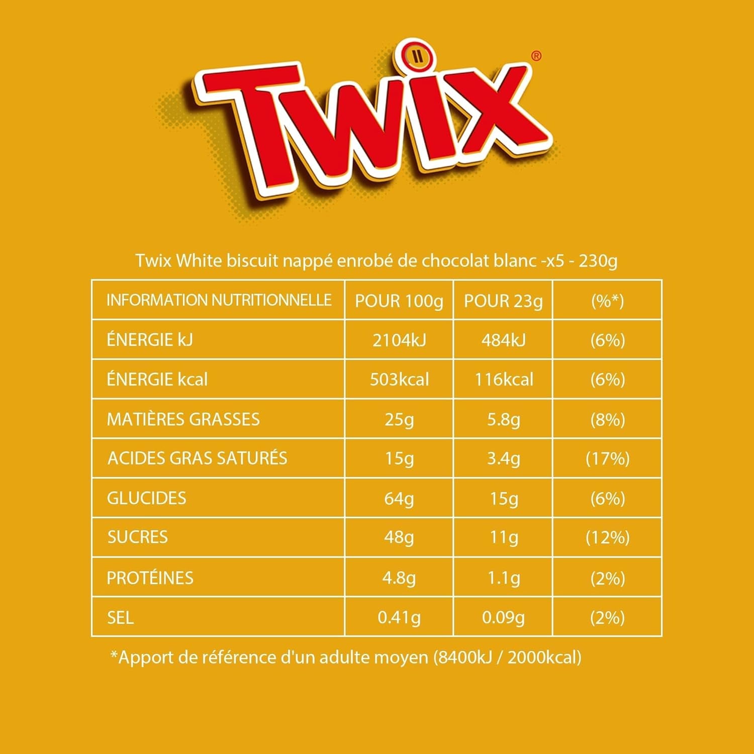 Twix hvide chokoladebarer | Karamel, kiks, hvid chokolade | Chokolade multipakke | 5 barer (5 x 46 g) (pakke med 5)