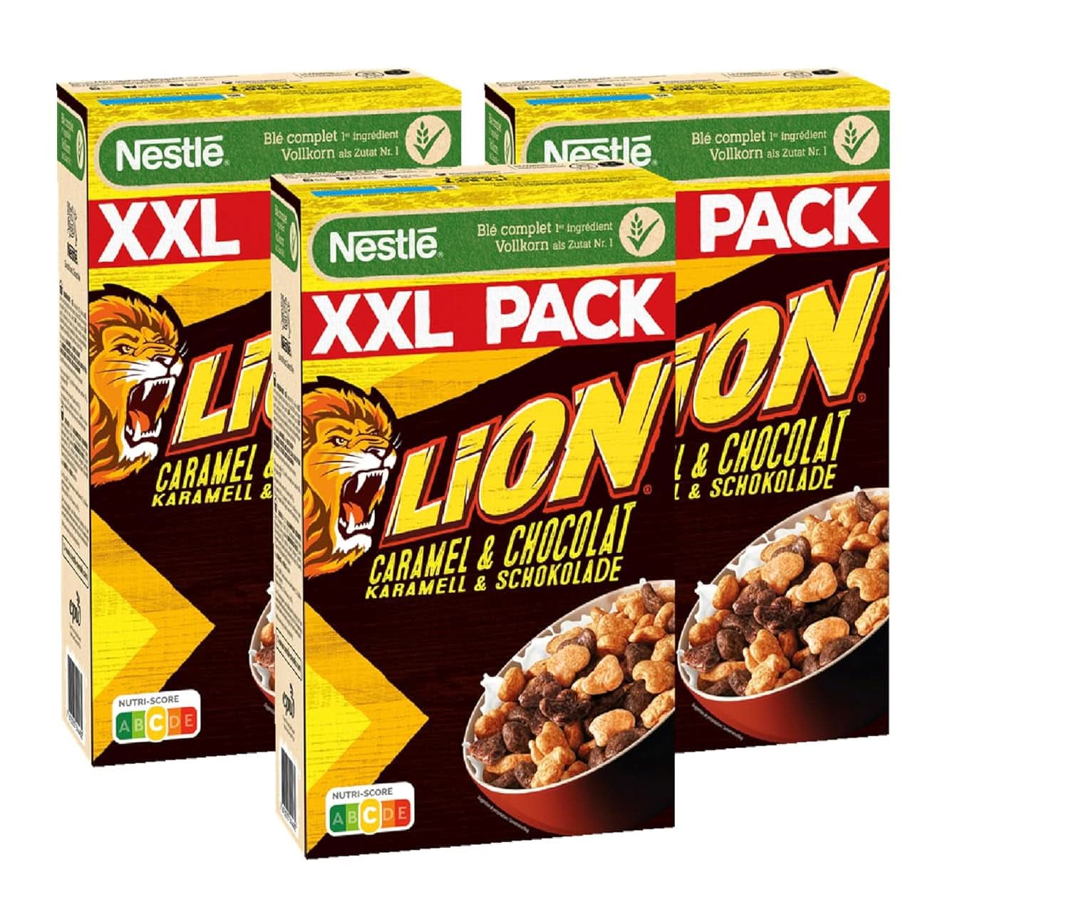 Cereal NESTLE LION, Chokolade korn med karamel og 41% fuldkornsmel, sæt 3 x 1 Kg Cereal Naty Shop