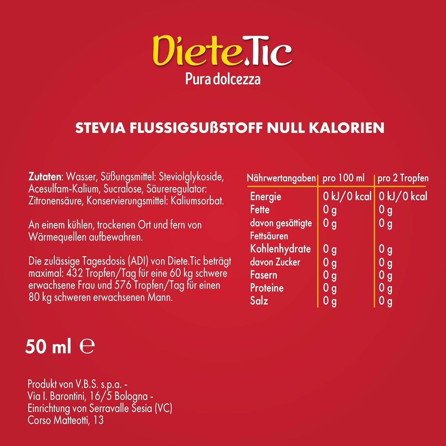 Diete.Tic flydende sødemiddel med stevia, nul kalorier, praktisk 3 x 50 ml (1000 dråber) pakke, glutenfri, konserveringsmiddelfri, fantastisk til sødende drinks, yoghurt og frugtsalater
