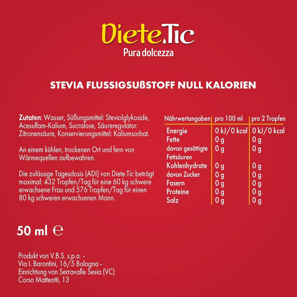 Diete.Tic flydende sødemiddel med stevia, nul kalorier, praktisk 3 x 50 ml (1000 dråber) pakke, glutenfri, konserveringsmiddelfri, fantastisk til sødende drinks, yoghurt og frugtsalater