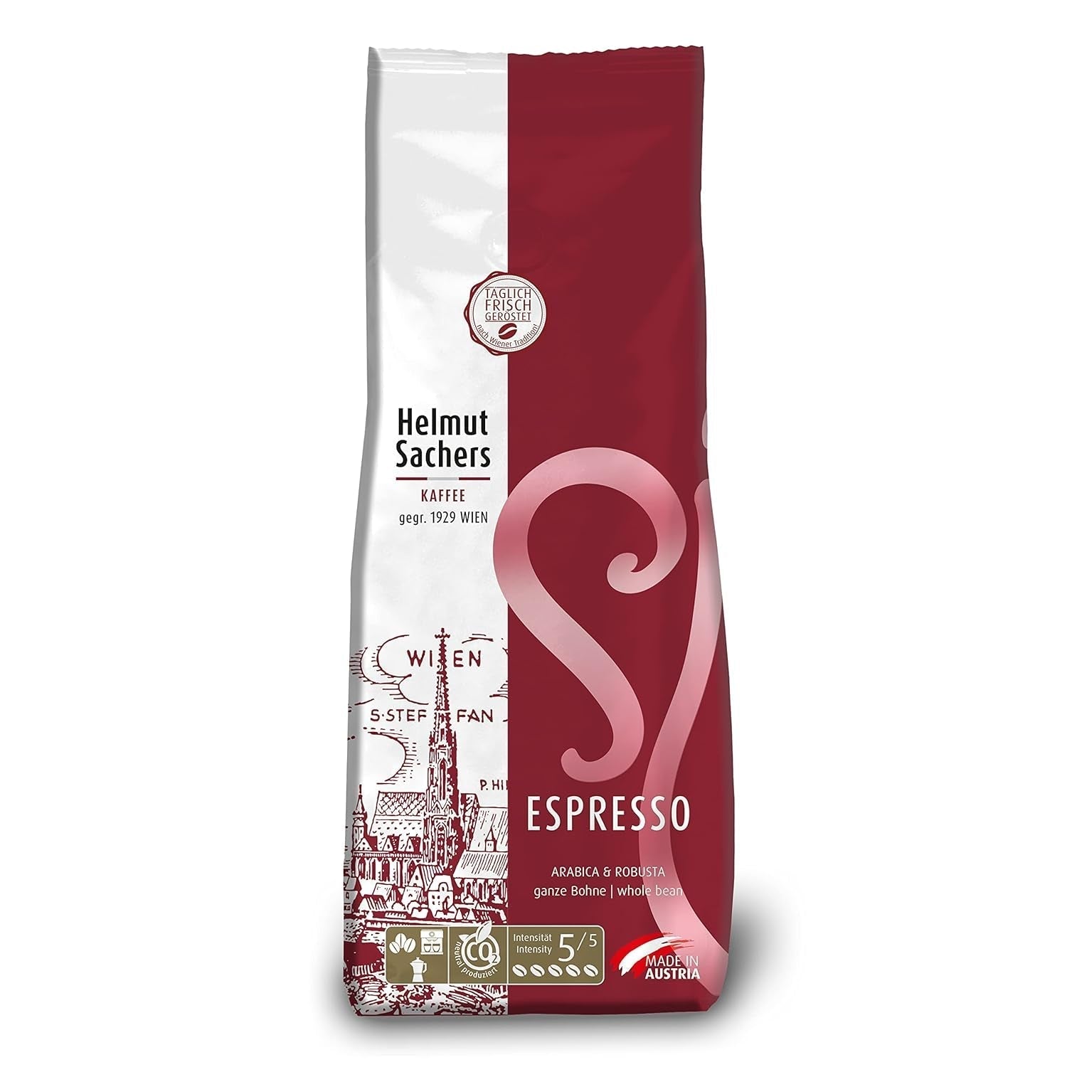 Helmut Sachers Kaffee - amestec vienez, cafea Viennese Melange din boabe Arabica de primă clasă, prăjite în Austria Cafea Naty Shop 500 grame Espresso