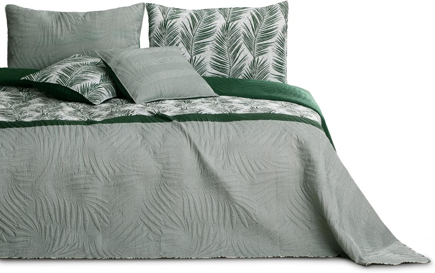 Ameliahome Sengetæppe Sengetæppe 170X210 Cm Dobbeltsidet Letpleje Sengetæppe Plantemønster Grøn Hvid Tropical Bonaire Senge og Tæpper Besuche den AmeliaHome-Store Tropical Bonaire Grøn Hvid 170 X 210