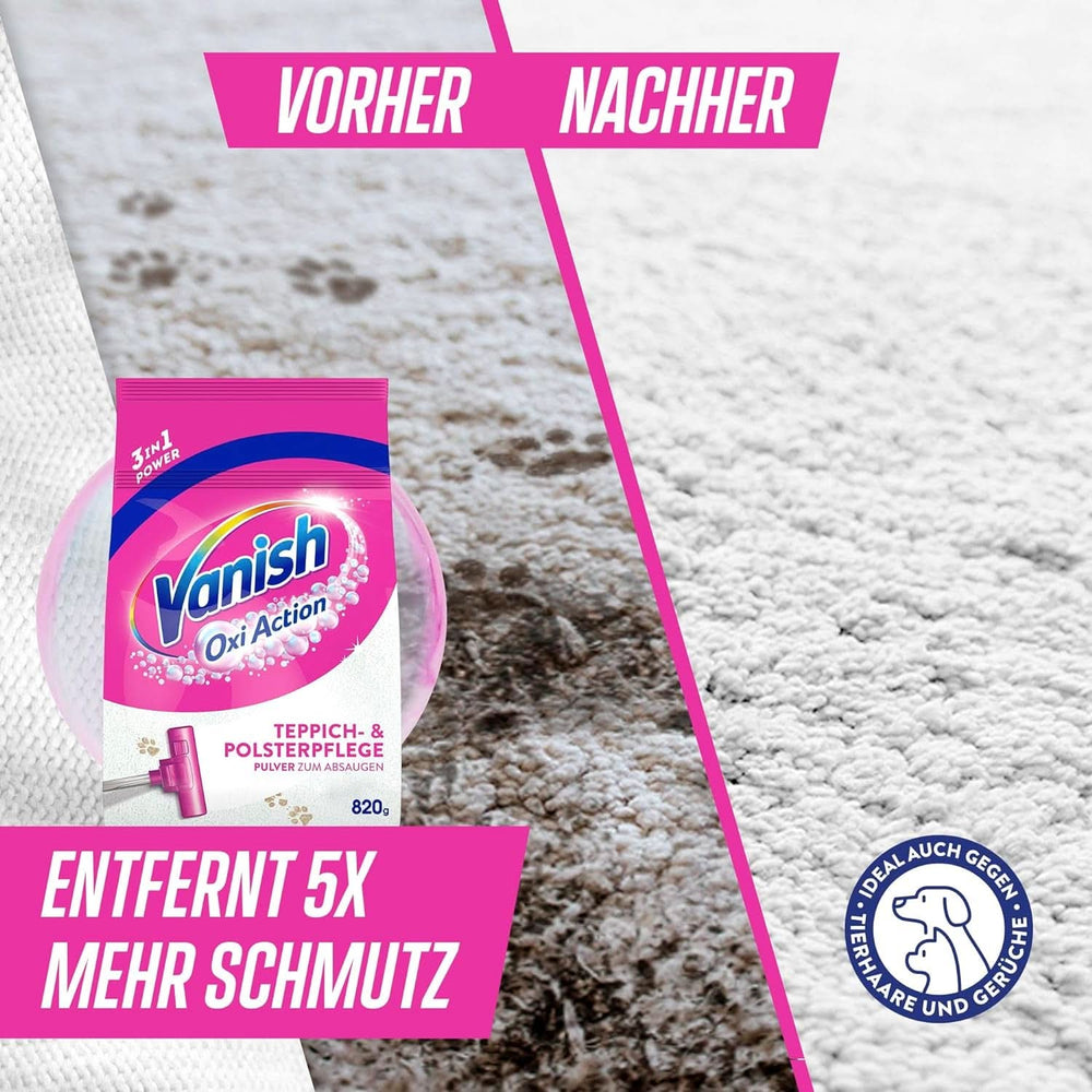 Vanish Oxi Action Rensepulver til tæpper og polstring - 1 X 820 G - Renser store områder af tæpper og polstring mod snavs, lugt og støv Tøjvaskemidler Naty Shop