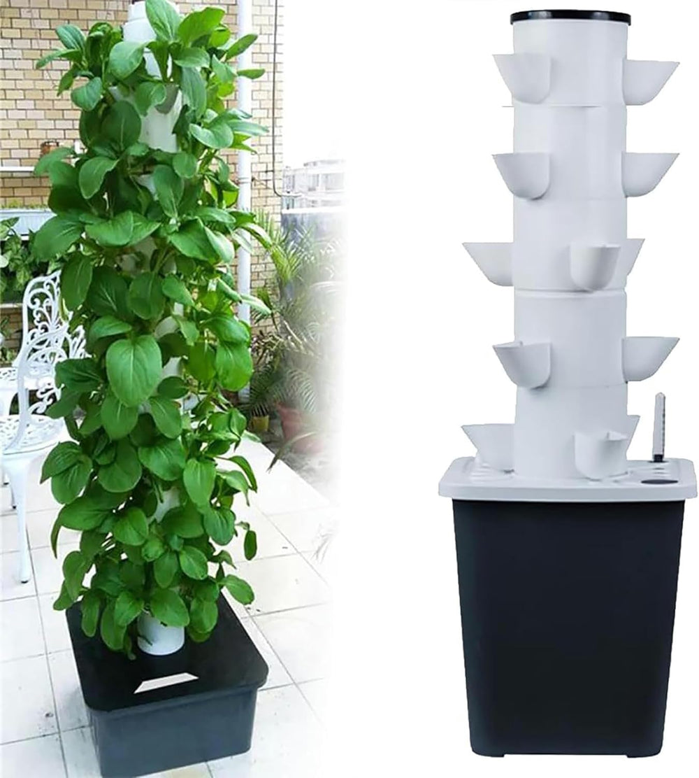30 Kapsler Hydroponic Tower, Hydroponic Grow System, Urter, Frugt & Grøntsager Aeroponic Grow Kit med befugtningspumpe, Adapter, Mesh Pot, Urter, Frugt & Grøntsager Timer