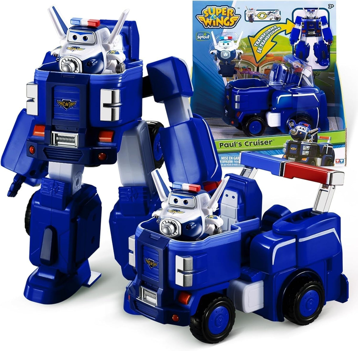 SUPER WINGS - KONVERTIBEL ROBOTKØRETØJ "PAUL'S CRUISER" 18 Cm + 1 FIGUR 5 Cm - Transform-A-Bots legetøjsbil og fly fra den animerede serie - Legetøj til børn over 3 år Actionfigurer Naty Shop Paul's Cruiser