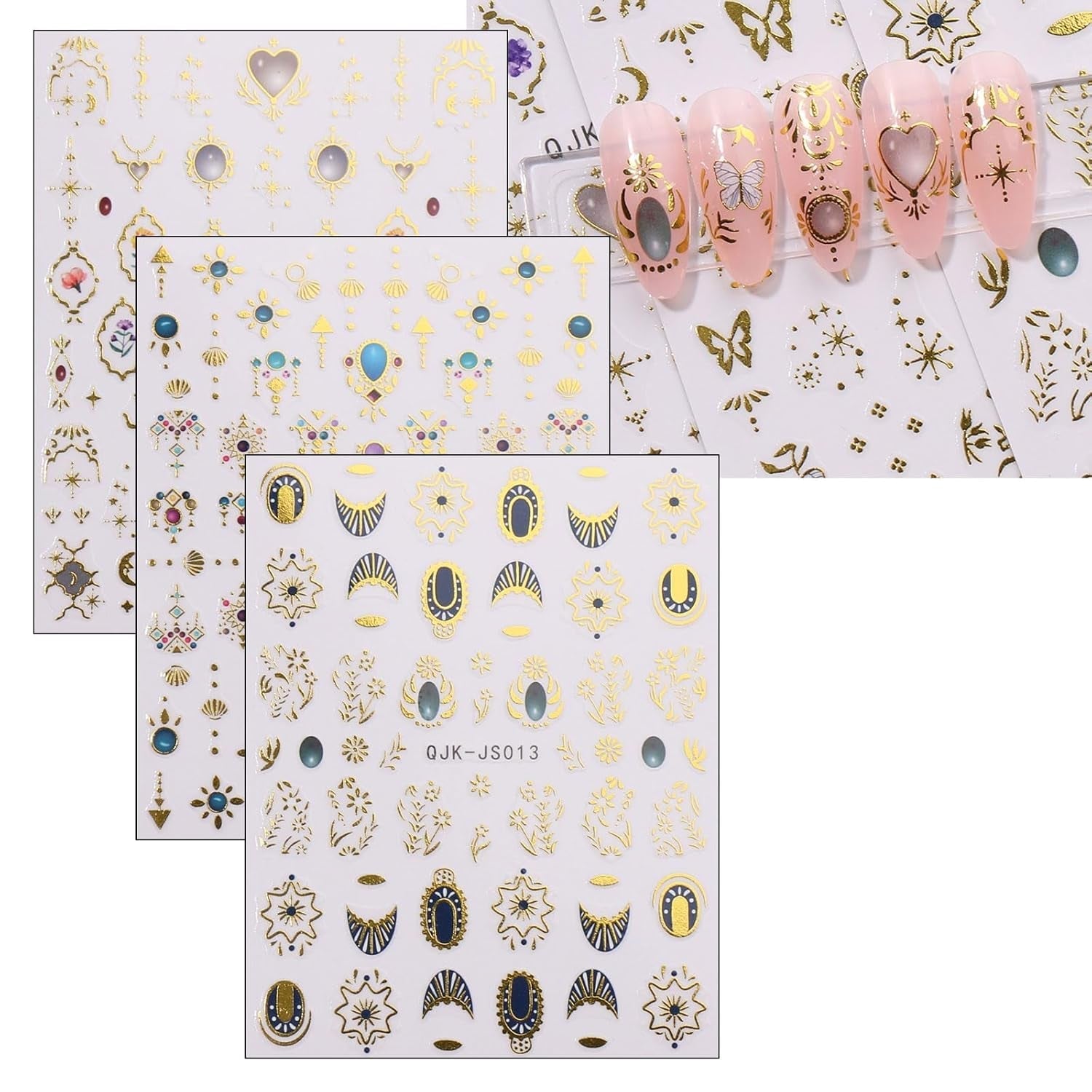 JMEOWIO Nagelsticker Herz Mond Stern 9 Blatt Nail Art Sticker Selbstklebend Nagelaufkleber Bunt Dekoration Nageldesign Zubehör