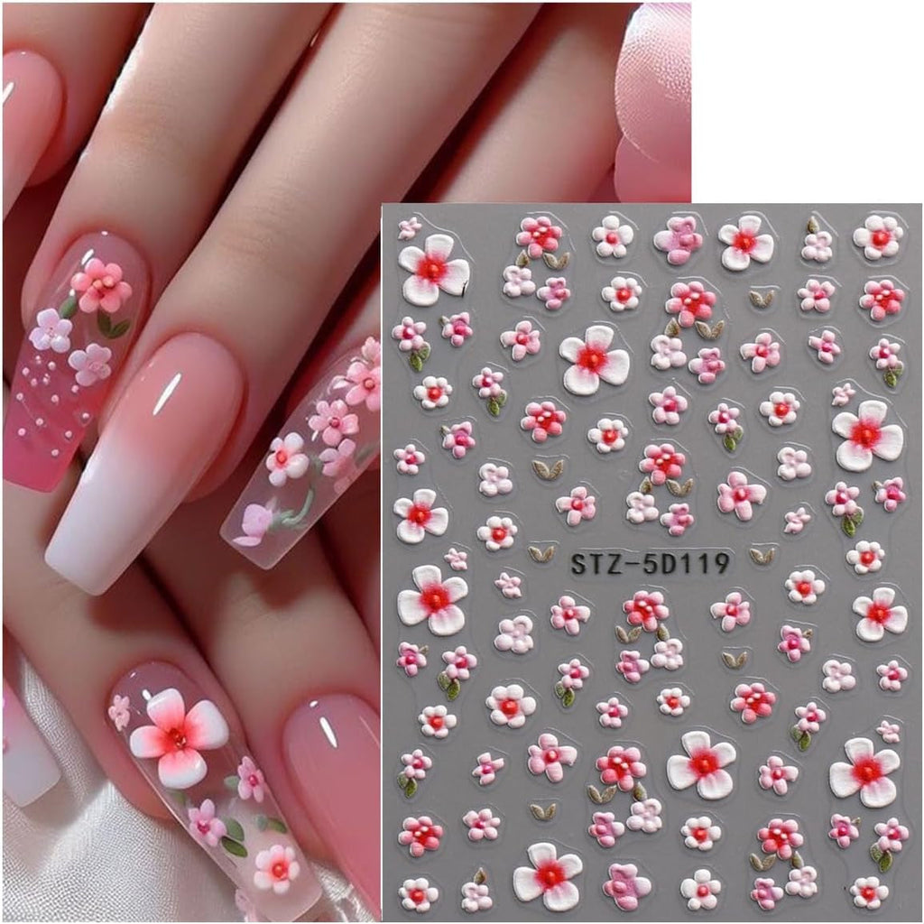 JMEOWIO 3D Nagelsticker Blume Nail Art Sticker Selbstklebend Nagelaufkleber 5D Stereoskopisch Frühling Sommer Floral Dekoration Nageldesign Zubehör 4 Blatt