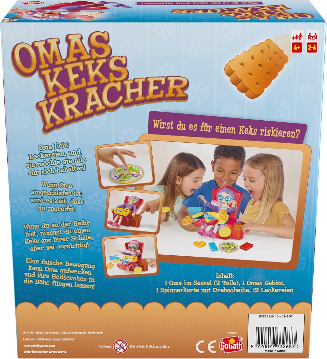 Bedstemor Goliats kiks - sjovt festspil for 4 år og opefter, spændende reaktionsspil for hele familien, fødselsdagsgaveidé, brætspil for 2 til 4 spillere - 15 min.