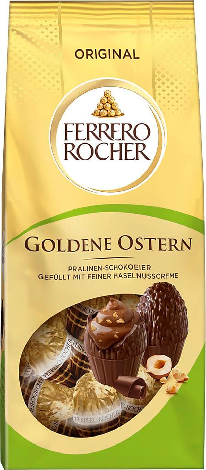Ferrero Rocher Chokoladeæg 90g – Mælkechokolade med hasselnøddestykker og fin kakaocreme med hasselnødder – Påskeæg til påskereder – Påskegave – Påskechokolade, påskeslik