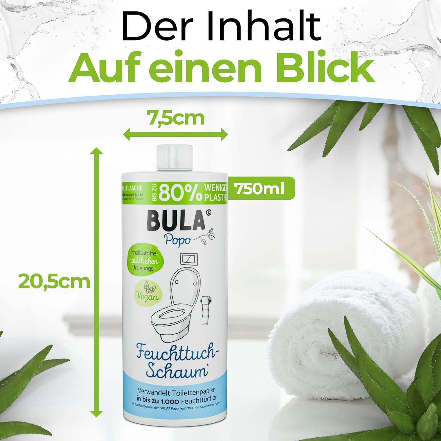 BULA® Popo genopfyldningsflaske (750 ml) BARE FOR AT FYLDE vores 150 ml og 50 ml flasker! | Erstatter op til 1.000 servietter! | Med ingredienser af naturlig oprindelse
