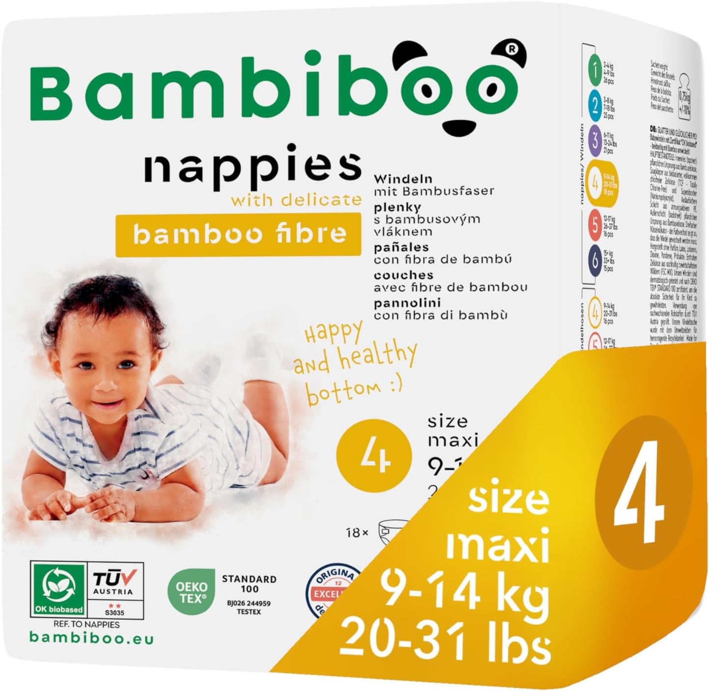 Scutece mini de unică folosință Bambiboo, prietenoase cu pielea, cu fibră moale de bambus și deschidere ombilicală - Scutece pentru nou-născuți - Scutece de unică folosință pentru nou-născuți - Protecție a pielii - Mărimea 2, 25 bucăți