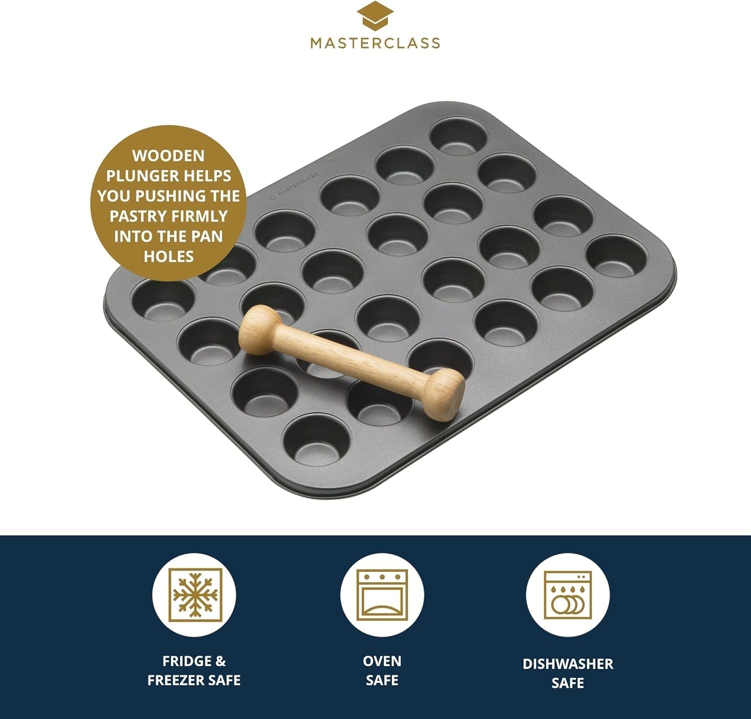 Tava pentru mini-tarte Masterclass, 24 de găuri, oțel carbon rezistent de 1 mm grosime, 35 x 27 cm, gri Naty Shop