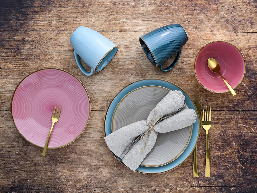 CreaTable, 22506, seria COSY DAY, set de veselă cu 16 piese pentru 4 persoane, serviciu combinat din gresie, potrivit pentru mașina de spălat vase și cuptorul cu microunde, producție de calitate