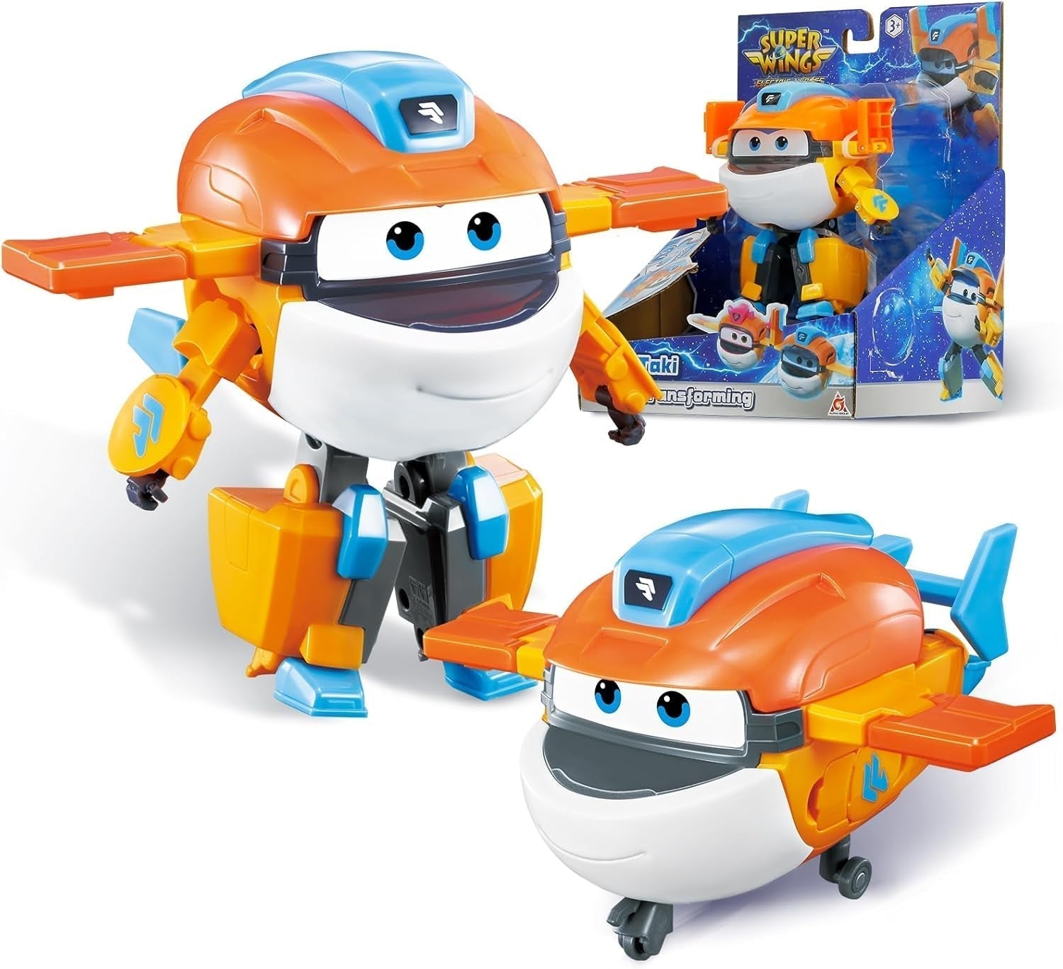 Super Wings Transformation Plane Supercharged Traver, ca. 12,7 Cm Stor børnelegefigur legetøjsflyvemaskine og robotfigur til drenge og piger over 3 år Sølv actionfigurer Naty Shop Taki