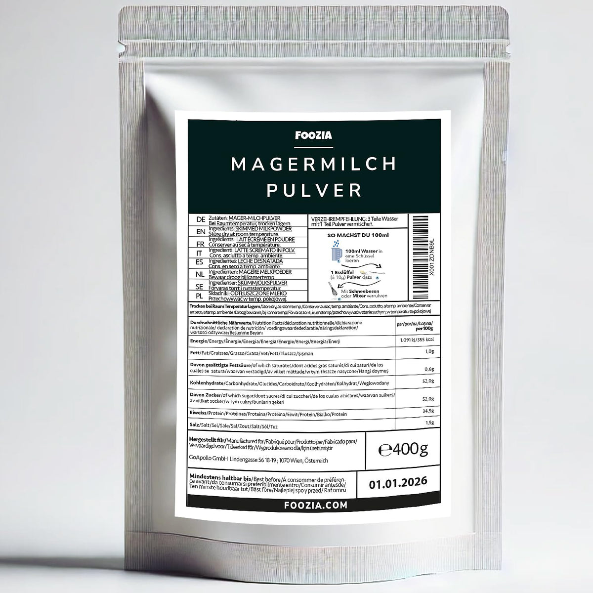 Magermilchpulver Milchpulver Aus Reiner Frisch Milch Hergestellt 400g af Foozia