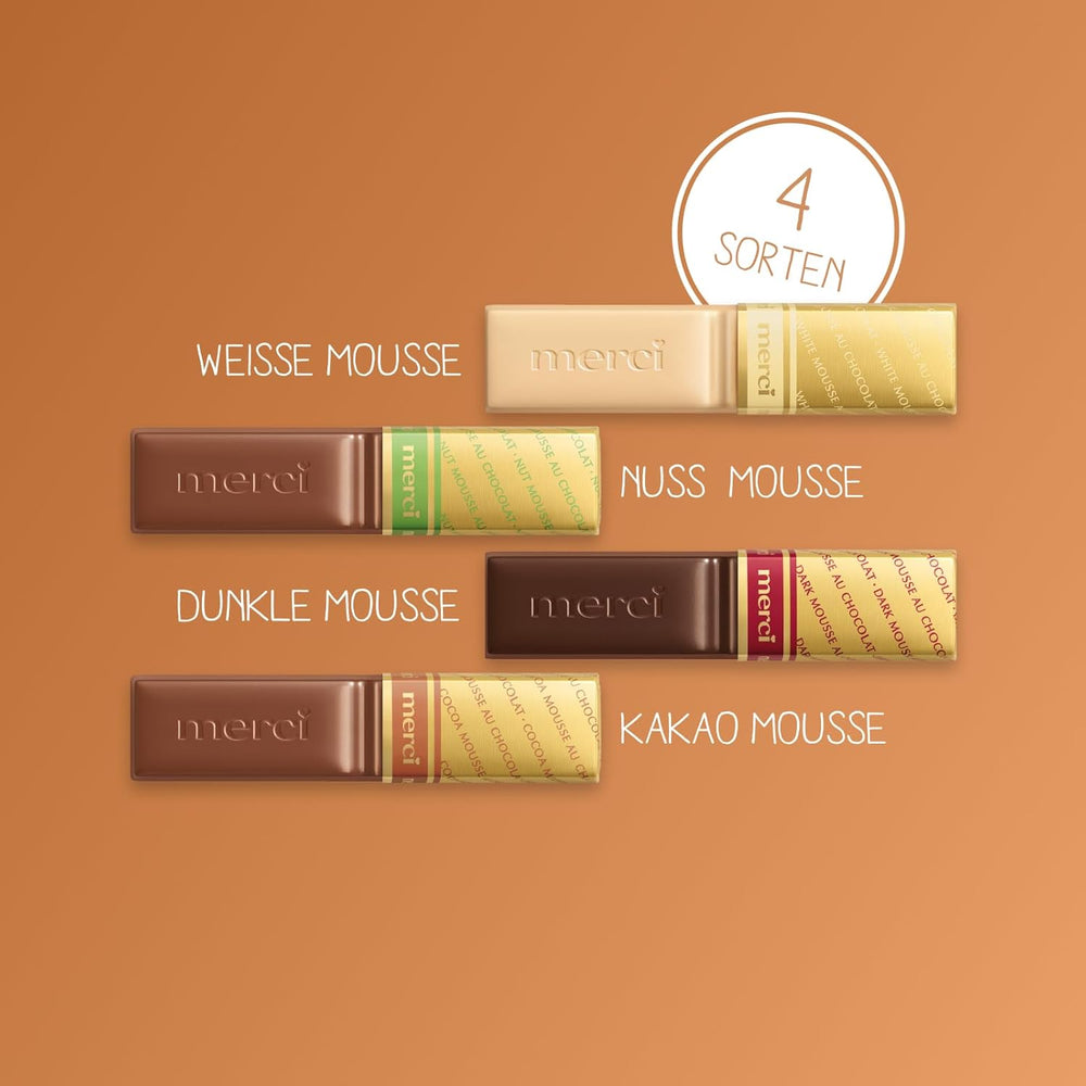 merci Finest Selection Mousse au Chocolat Variety – 1 x 210 g – Specialiteter Udsøgt chokolademousse – Fyldte og ufyldte praliner