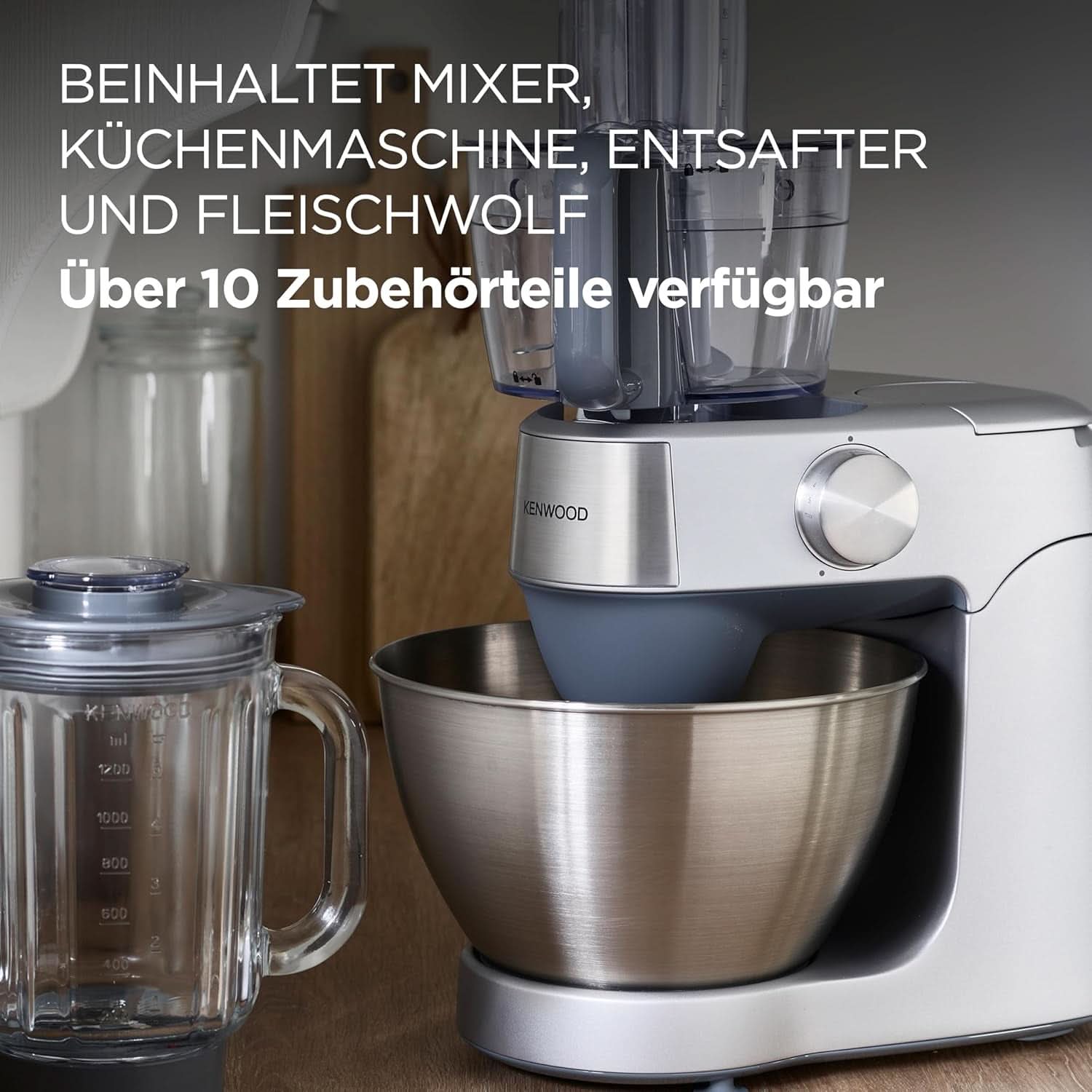 Kenwood Prospero+ KHC29A.R0SI Küchenmaschine, 4,3 L Edelstahlschüssel, Inkl. 10-Teiligem Zubehör-Set Mit Fleischwolf, Glas-Mixer, Zitruspresse, Entsafter Und Mehr, Inkl. Easyweigh Waage, 1000W, Silber Mor og Barn Naty Shop