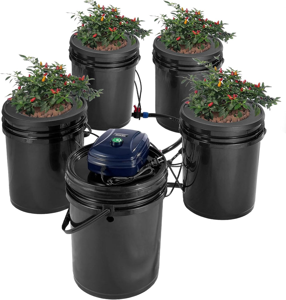 VEVOR DWC Hydroponic Grow System, Hydroponic Grow Systems, Dybvandsdyrkning 4 20 liters spande, DWC System med luftpumpe, luftsten og vandstandsindikator til bladgrøntsager
