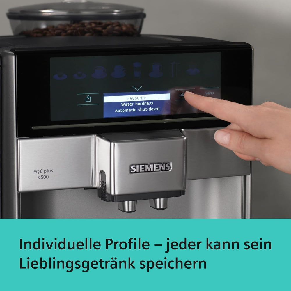 Espressor automat Siemens EQ.6 plus s300 TE653501DE, pentru multe specialități de cafea, spumator de lapte, râșniță ceramică, funcție dublă de cafea, anticalcar, curățare automată cu abur, 1500 W, argintiu