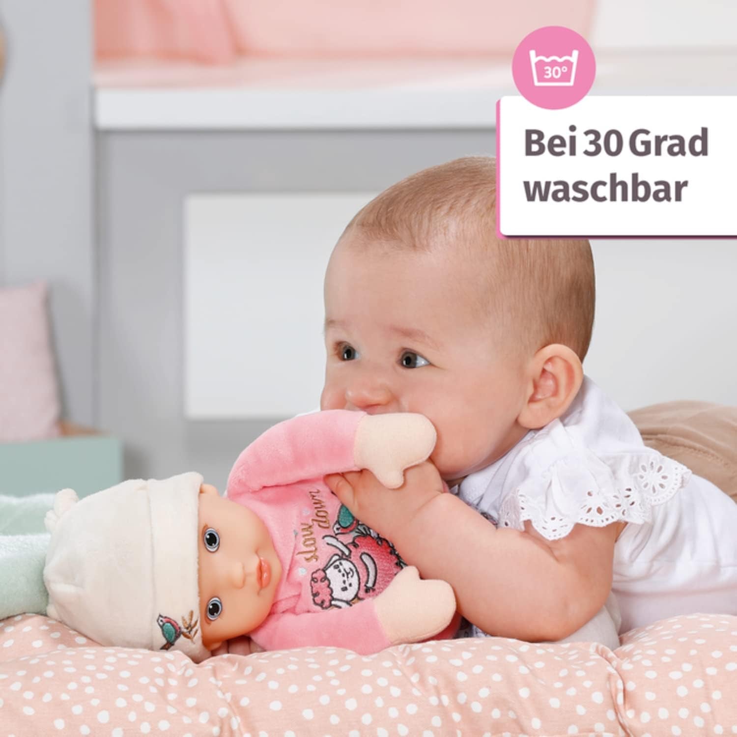 Zapf Creation 706428 Baby Annabell Sweetie pentru bebeluși 30Cm - Păpușă de cârpă roz moale pentru bebeluși, zornăitor integrat, lavabilă, poate fi folosită de la naștere. Papusi Naty Shop