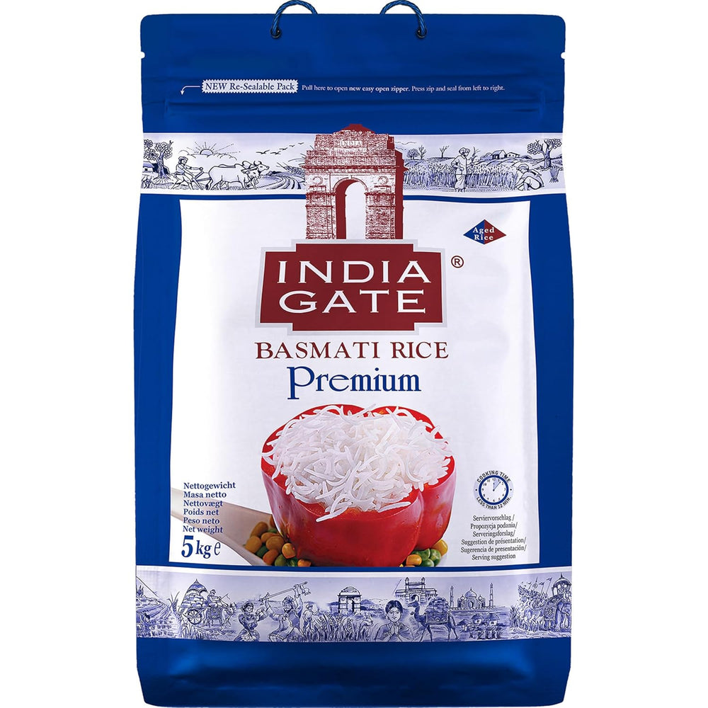 INDIA GATE Premium Basmatiris – Fin langkornet ris, aromatisk, fra Indien, fin langkornet (1 x 5 kg)