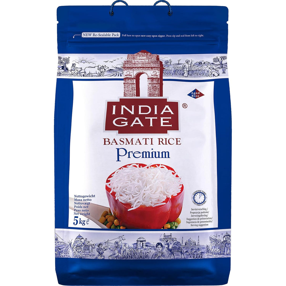 INDIA GATE Premium Basmatiris – Fin langkornet ris, aromatisk, fra Indien, fin langkornet (1 x 5 kg)