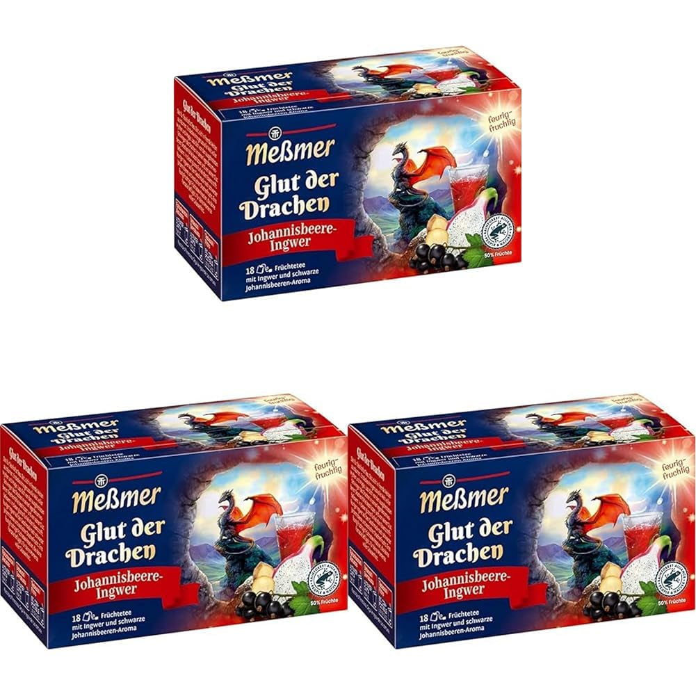 Meßmer Glut Der Drachen | Coacăze negre și ghimbir | Exclusiv online | 18 pliculețe de ceai | Vegan | Fără gluten | Fără lactoză