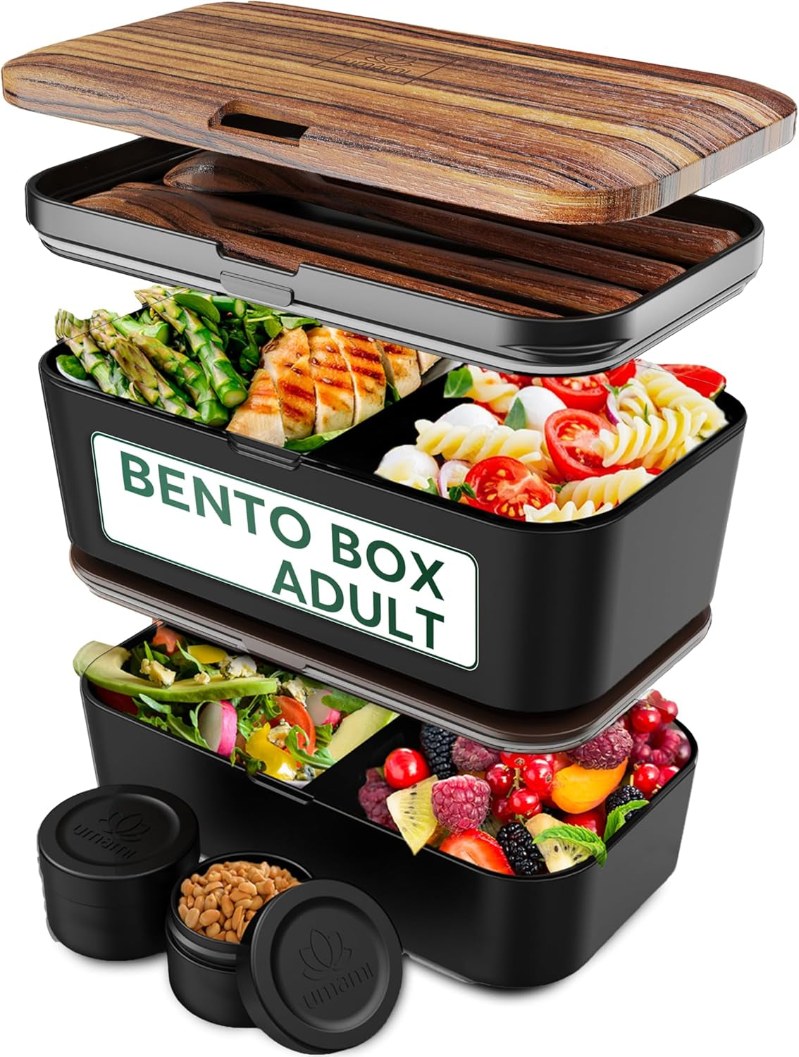 Cutie de prânz Umami pentru adulți, cutie bento stivuibilă etanșă cu 4 tacâmuri și compartimente, cutie de prânz pentru adulți, recipient pentru salată to-go, cutie de prânz pentru picnic / birou, gri cărbune, 1500 ml Cutii depozitare alimente Naty Shop Black Wenge - 1500 Ml Stivuitoare unul în interiorul celuilalt L - 1500 Ml Stivuibile unul în celălalt