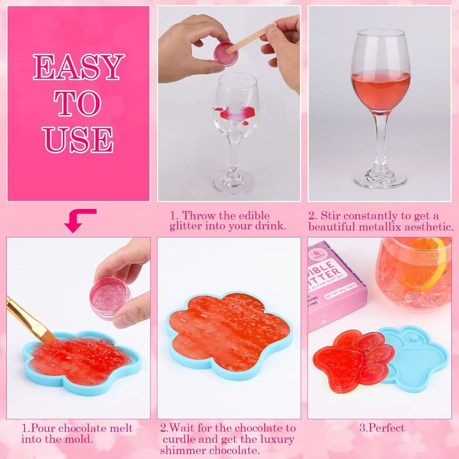 Spiselig glitter, Sæt med 4 eller 6 farvenuancer, 4 gram pr. produkt Glitter Naty Shop