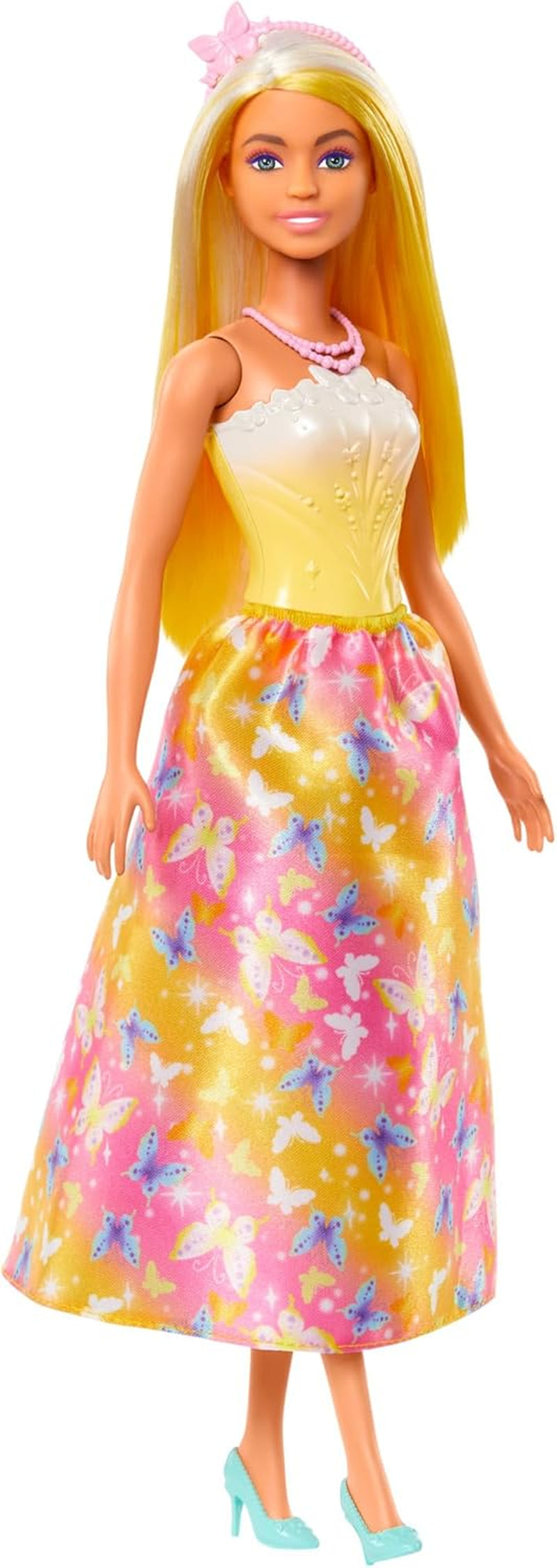 Barbie Royal Doll med smart hår med farverige tråde, farverigt tilbehør, gradient gul top og sommerfugleskørt, HRR09 Naty Shop Dolls Standardtitel