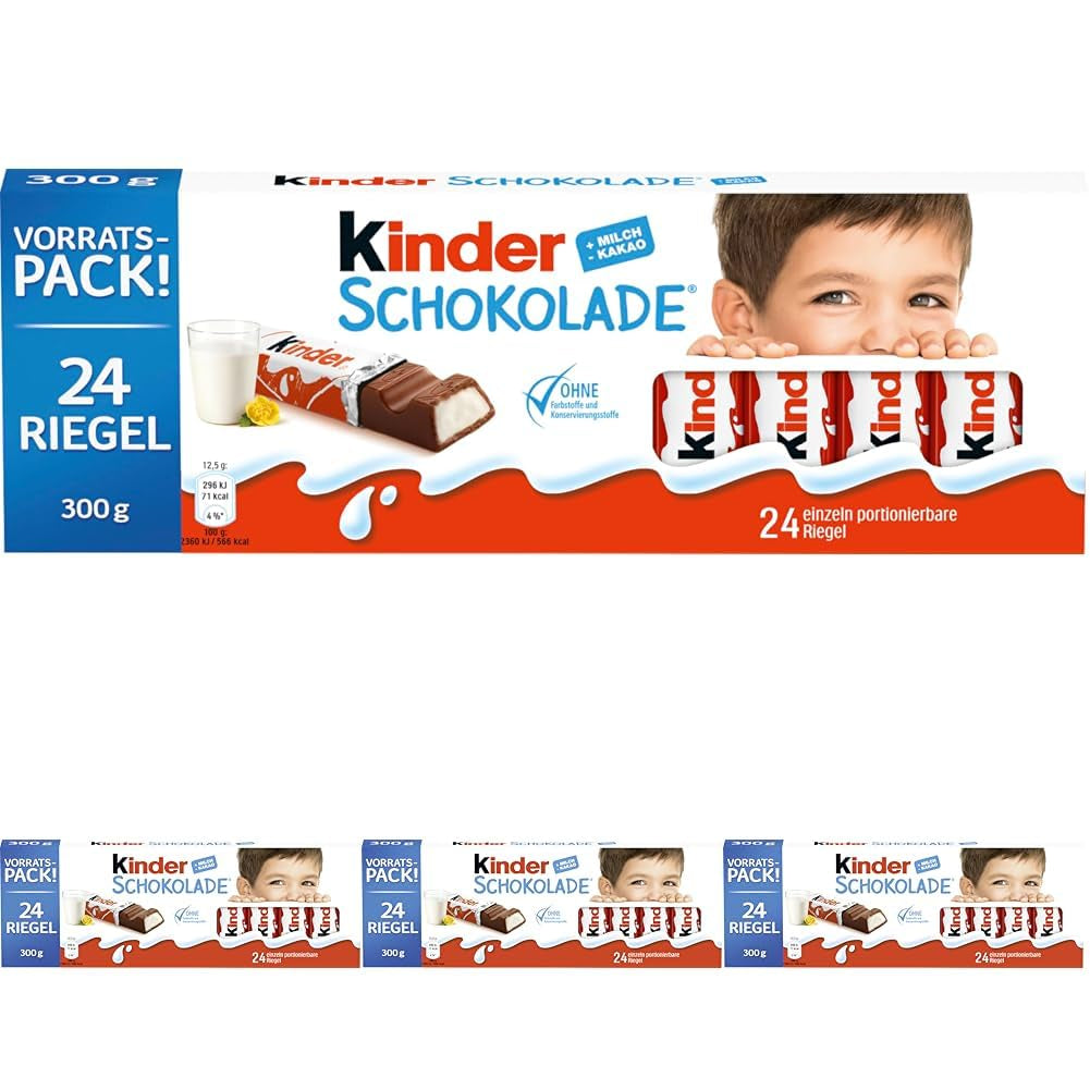 Kinder Chocolate - Fyldt mælkechokoladebarer - 1 pakke indeholdende 24 individuelle barer (24 x 12,5 g).
