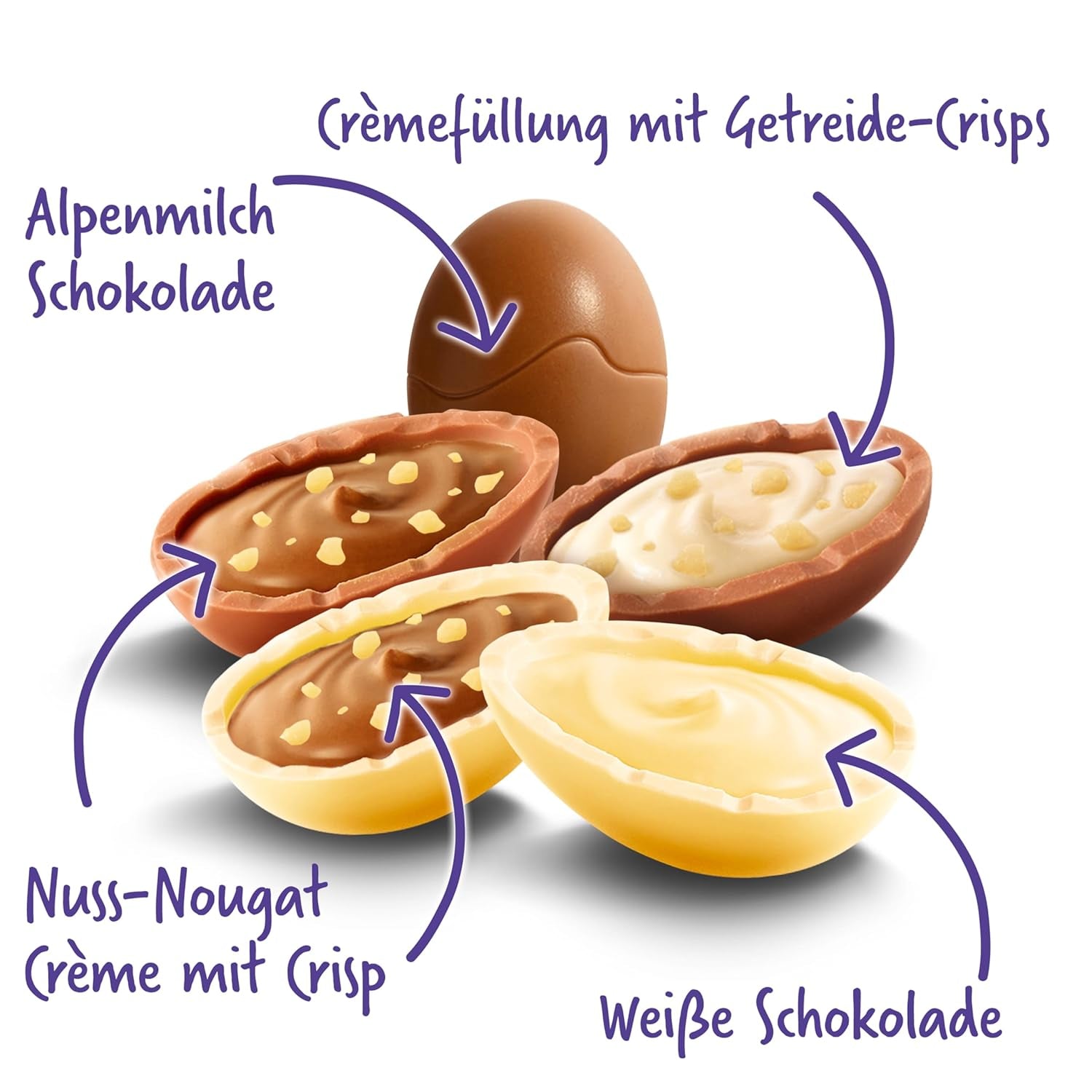 Mix til Milka-æg - Farverig blanding af fyldte chokoladeæg til påske, i fem varianter - 350g