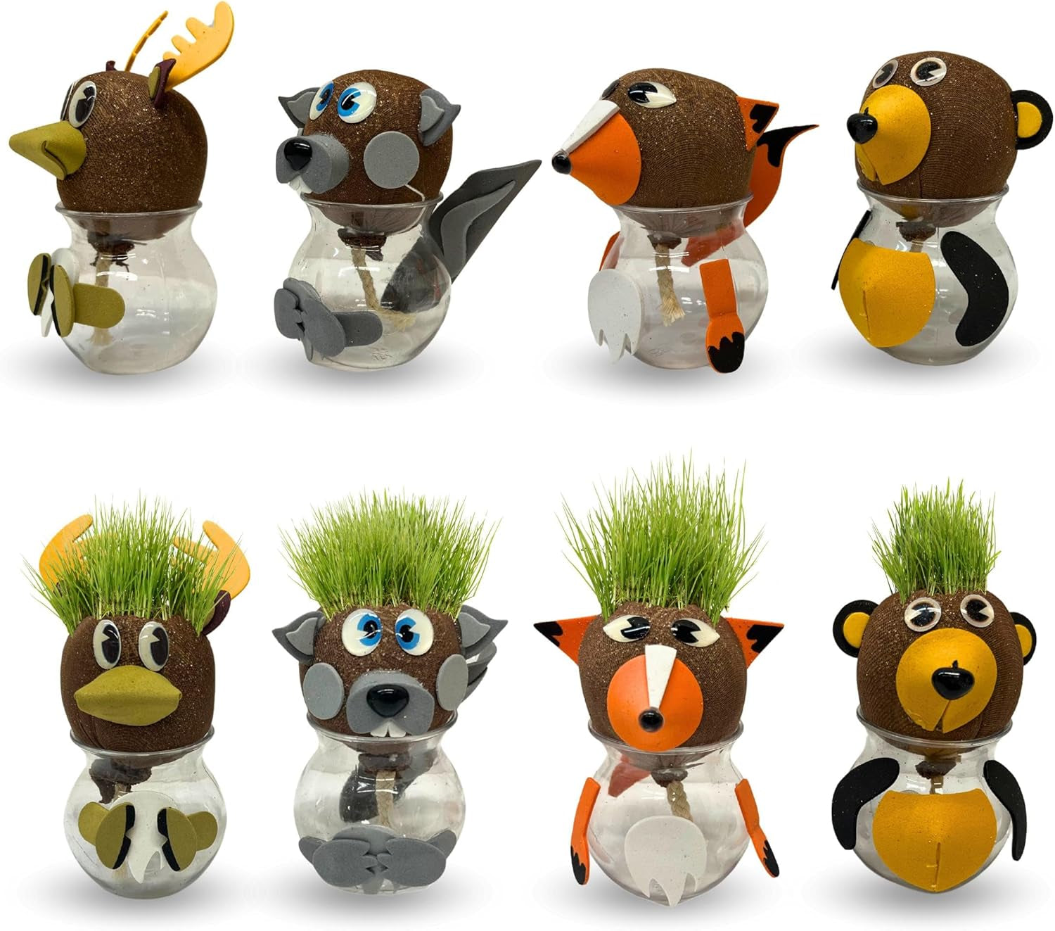 Bada Bing Graskopf 4er Sæt inkl. Wasserbehälter Waldtiere DIY Tiere – Rasenkopf Tierkopf mit Rasensamen – Experiment für Kinder – Spaß mit Lerneffekt – Geschenk Mitbringsel Kindergeburtstag Mitgebsel