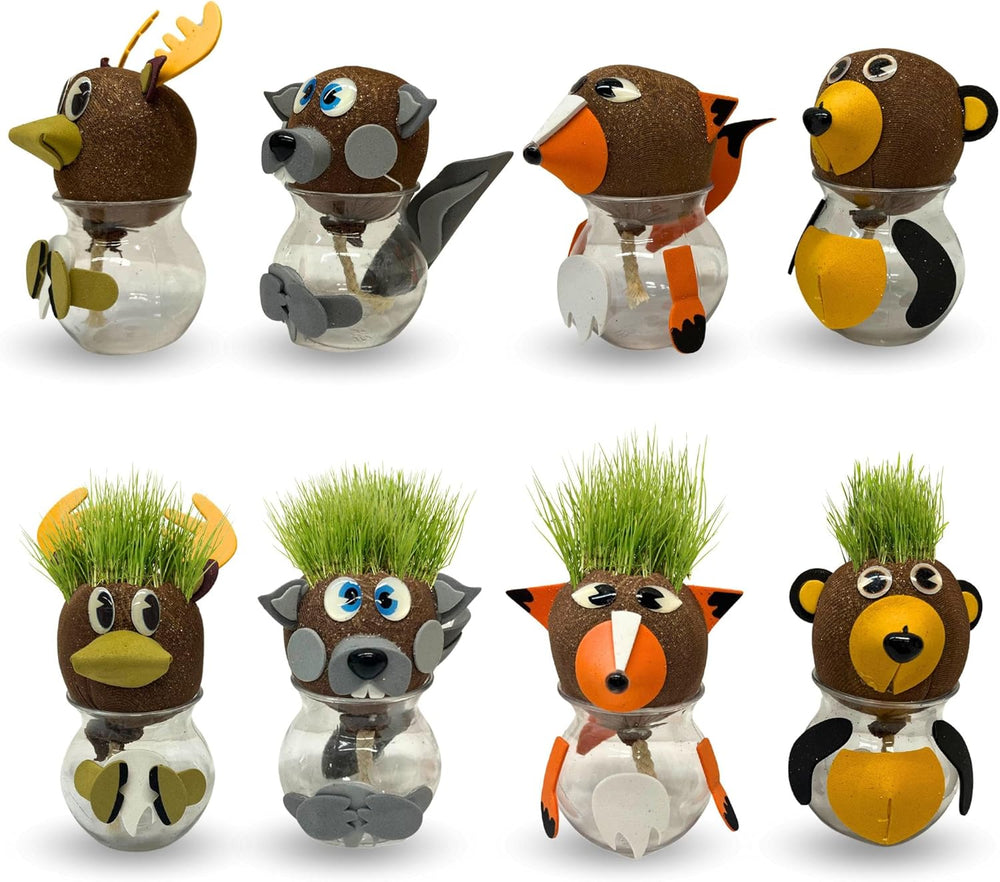 Bada Bing Graskopf 4er Sæt inkl. Wasserbehälter Waldtiere DIY Tiere – Rasenkopf Tierkopf mit Rasensamen – Experiment für Kinder – Spaß mit Lerneffekt – Geschenk Mitbringsel Kindergeburtstag Mitgebsel