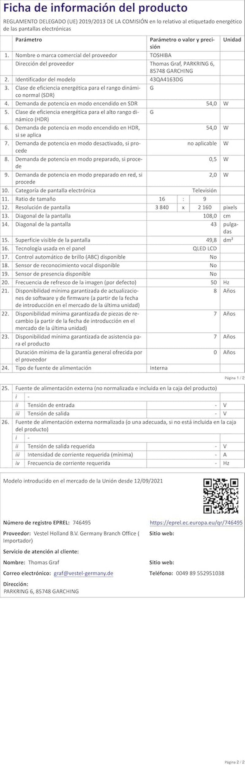 Toshiba, 43QA4163DG, 43 inch, QLED Quantum Dot Ultra HD (3840 x 2160), Asistent Google, Bluetooth, Netflix, Video, Chromecast