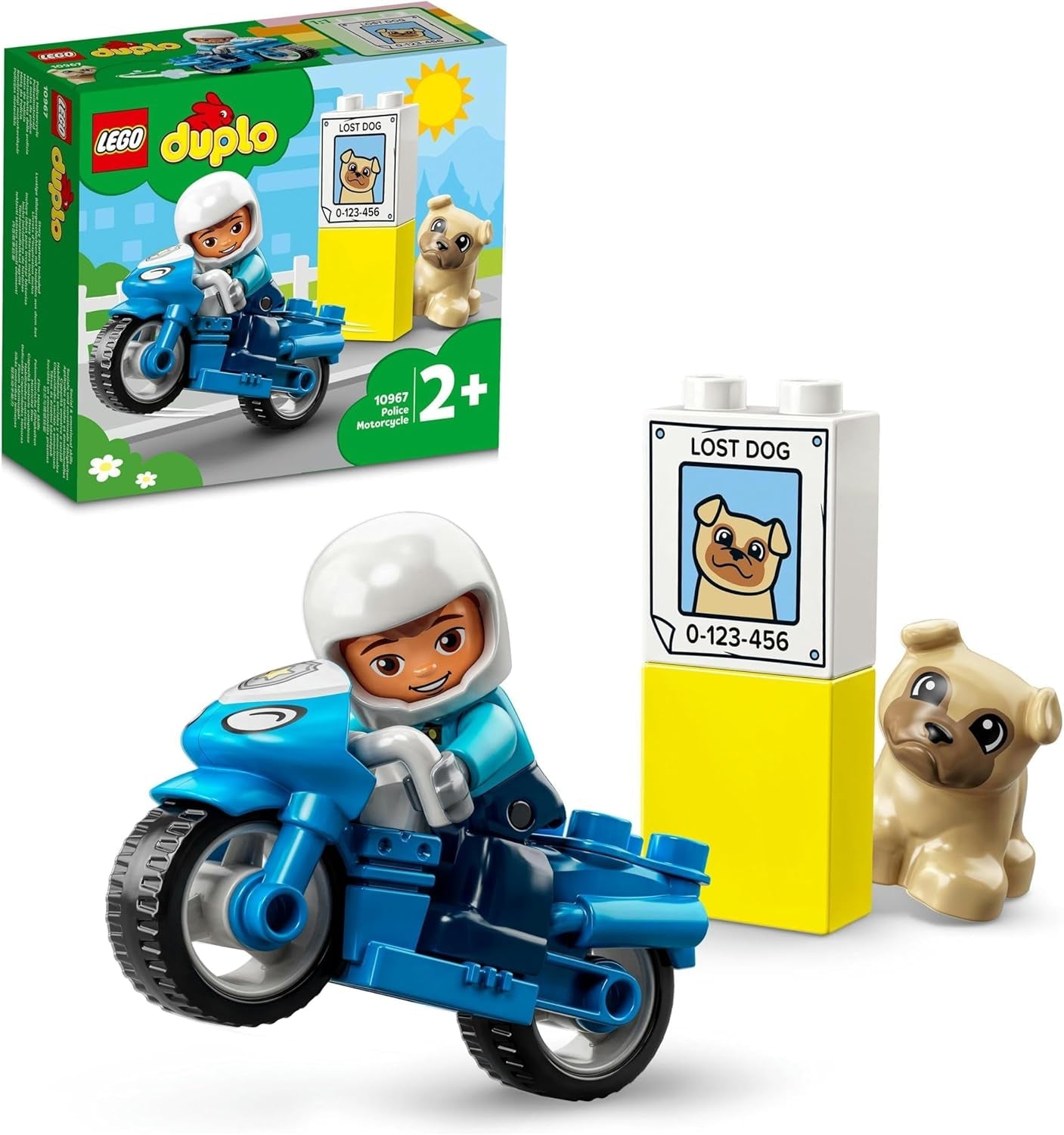 LEGO 10967 DUPLO politimotorcykel, politilegetøj til småbørn fra 2 år, ideelt legetøj til babymotorik, legetøjsmotorcykelbyggesæt Besuche den LEGO-Store Single