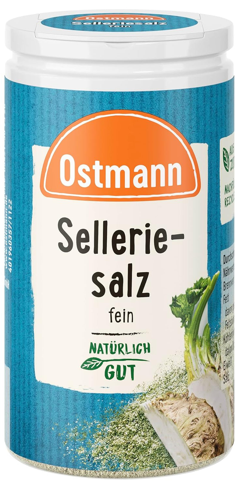 Ostmann Gewürze - Selleriesalz | Zum Verfeinern zährlicher herzhafter Gerichte | Recyclebare, nachfüllbare Streudose | 50 g i en si