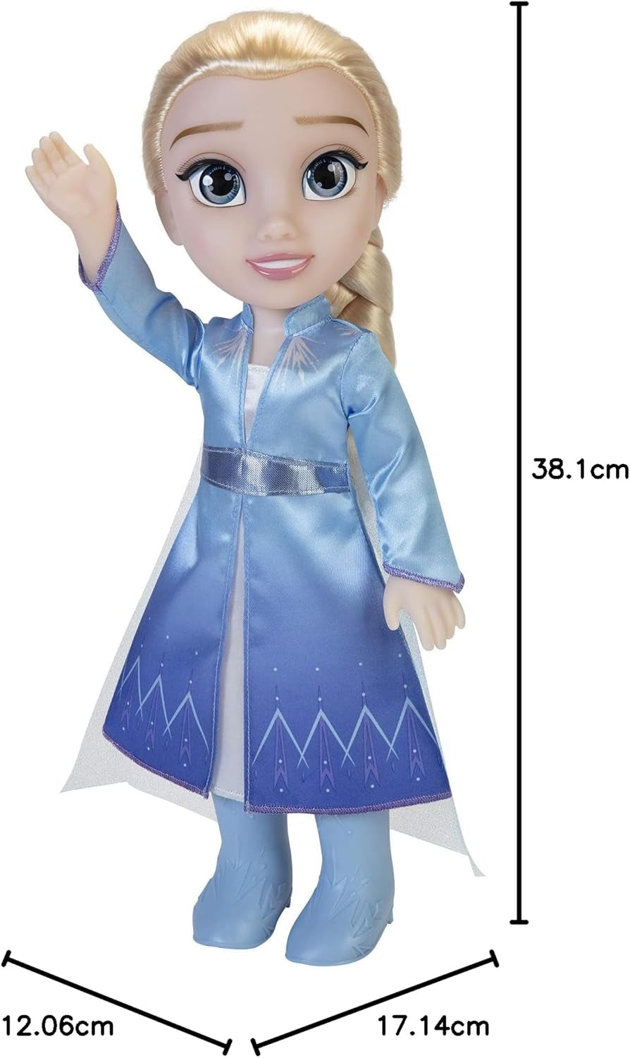 Păpușa Elsa de călătorie Disney Frozen 2, păpușă de 35 cm cu rochie inspirată din filmele cult, cizme și păr lung împletit pentru distracție suplimentară în joacă, pentru fete cu vârsta de 3 ani și peste