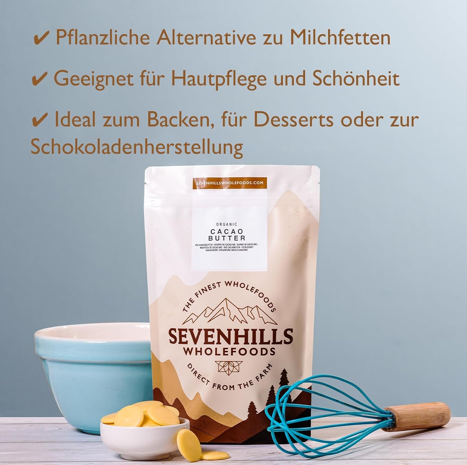 Sevenhills Wholefoods Kakaobutter Bio 200g, Rein og Natürlich, Premium Quality