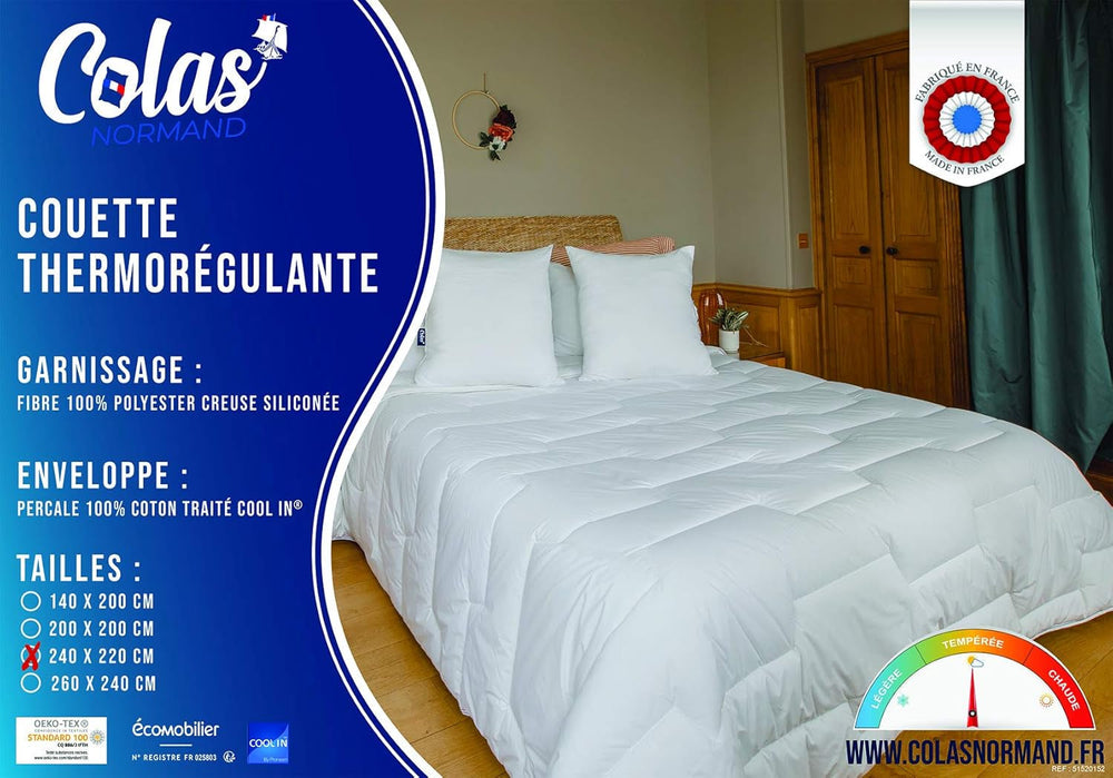 Termoregulerende quilt, Tempereret, 240 X 220 Cm, Sved, Optimal ventilation, 100% bomuld, Percale, Fresh Feel, Franske Quilts og quilts Naty Shop