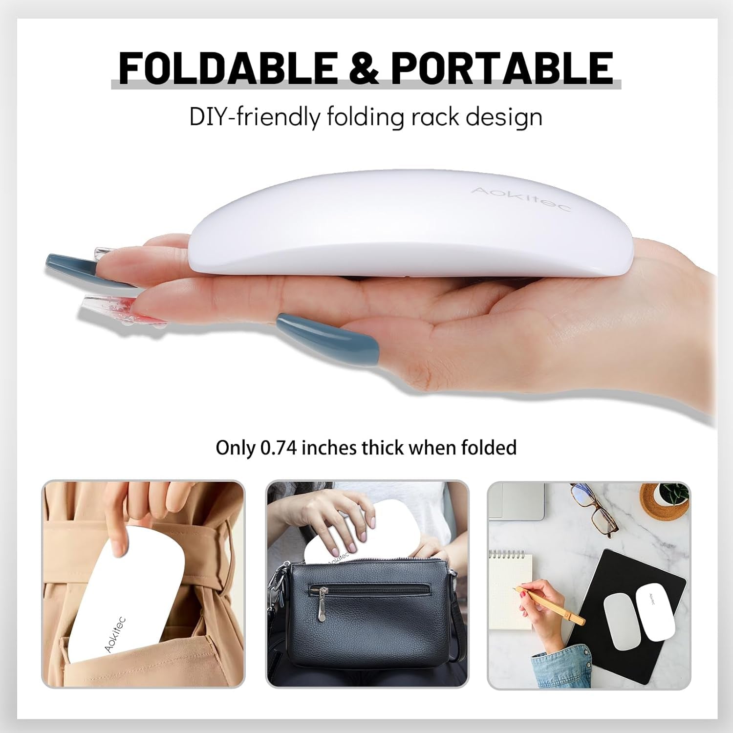 Lampă UV LED mini Aokitec, lampă UV pentru unghii cu gel, uscător de unghii portabil pentru toate tipurile de ojă cu gel, instrument de întărire în formă de șoarece, compactă, ușoară cu cablu USB (alb)