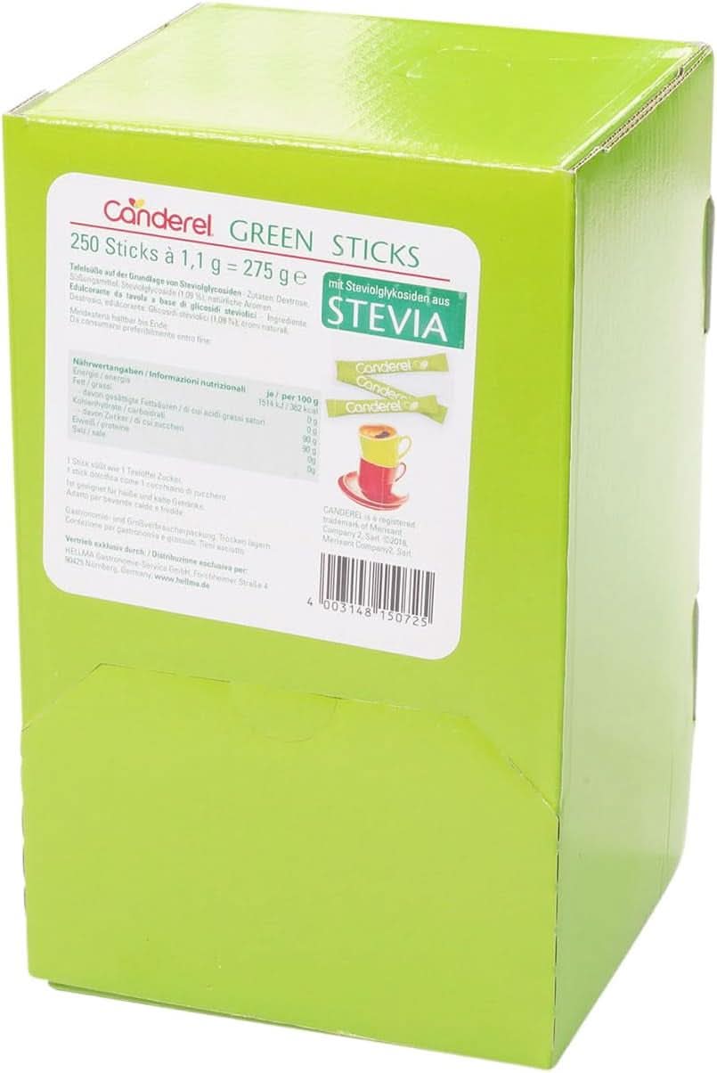 Hellma Canderel Green Stevia Sticks, 250 stevia-poser, 1,1 grams sachet Sweeteners Naty Shop