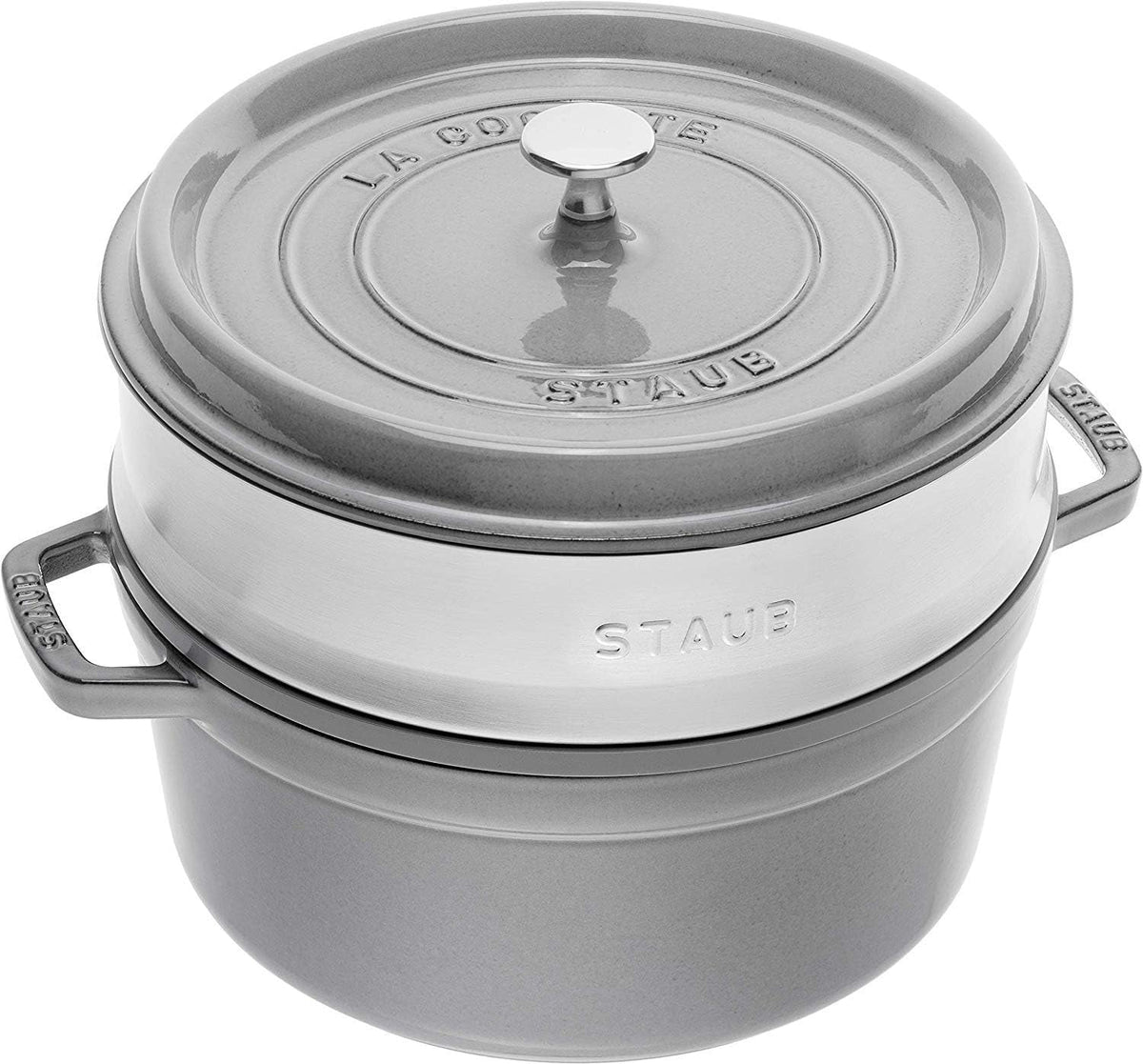 STAUB Gusseisen Bräter/Cocotte, Mit Dämpfeinsatz Aus Edelstahl, Rund 26 Cm, 5,2 L, Aromaregen Funktion Für Optimale Befeuchtung, Für Alle Herdarten Inkl. Induktion & Backofen, Kirschrot, Rot Forme og bageplader Naty Shop Graphitgrau