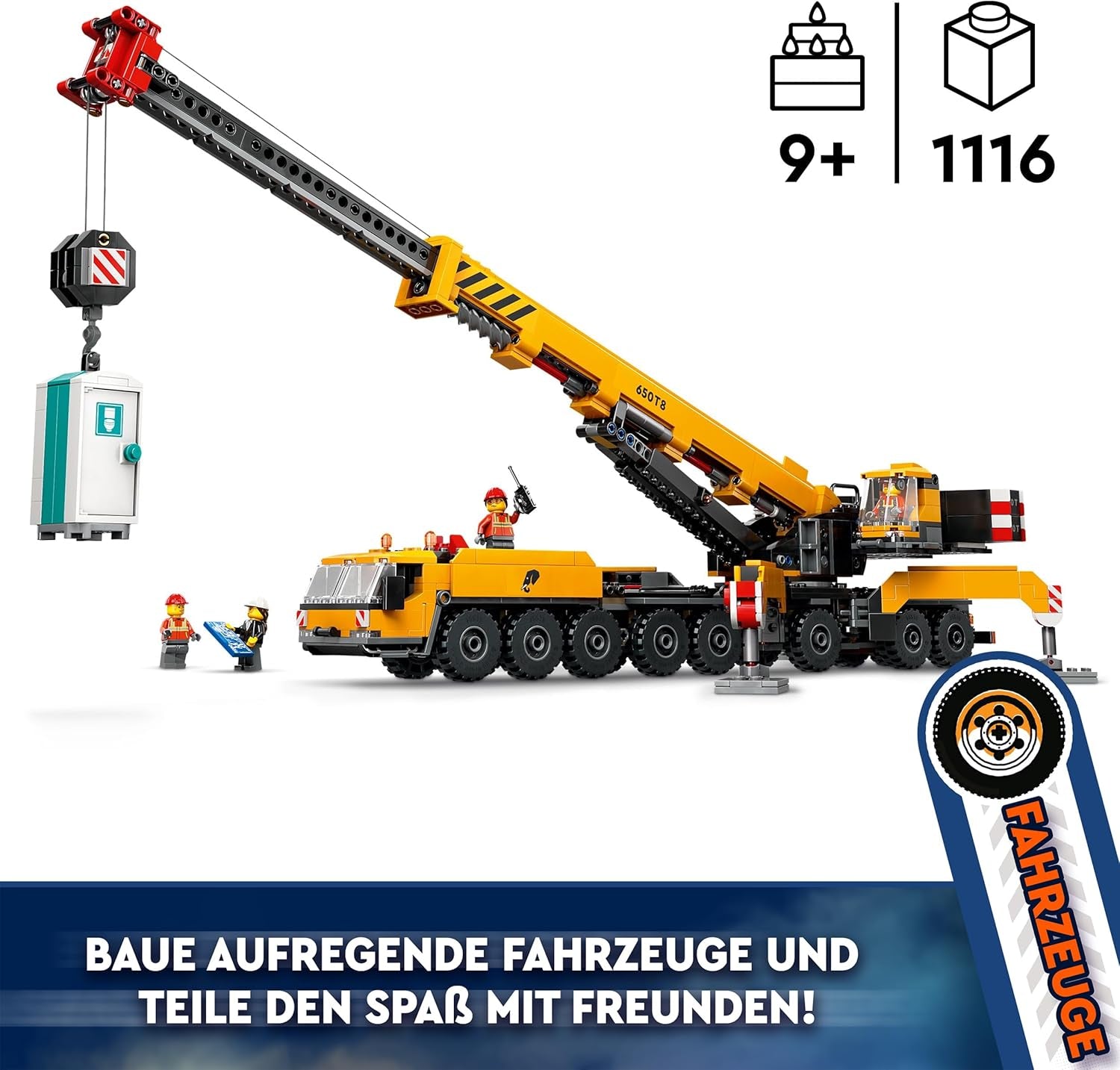 LEGO City Mobile Construction Crane Byggelegetøj til drenge og piger Kreativt børnegave Lang forlængelig arm 4 bygningsarbejder minifigurer til rolleleg 60409 Byggesæt Besuche den LEGO-Store