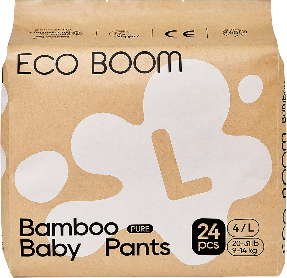 ECO BOOM Bamboo Babybleer - Størrelse 6 (20 kg), Plantebaserede Pull-Up bleer (17 stk) - Premium økologiske, parfumefri, hudvenlige, superabsorberende