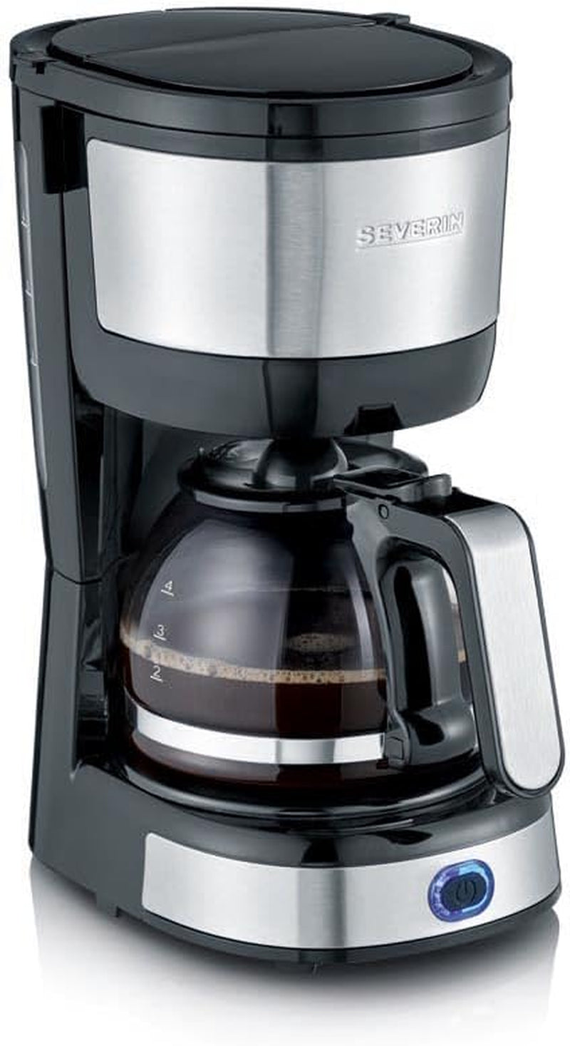 Espressor compact SEVERIN, cafea aromată cu aparatul de cafea pentru până la 4 cești, espressor cu filtru și filtru oscilant permanent, oțel inoxidabil/negru, KA 4808