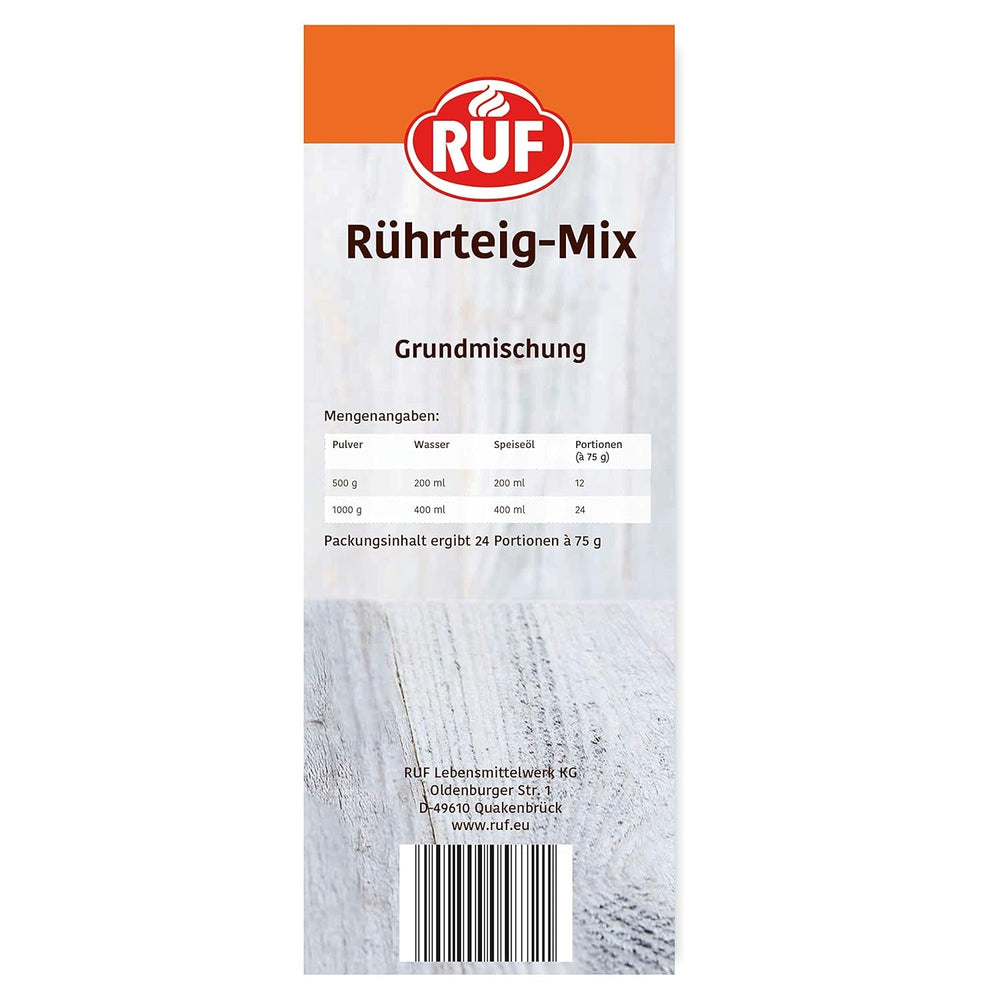 RUF Rührkuchen Backmischung, Nur Wasser & Öl Zugeben, Rezeptur Für Blechkuchen, Kastenkuchen, Muffins, Gugelhupf Und Tortenböden, 1X1000G Amestec pentru copt si gatit Naty Shop