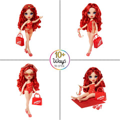 Rainbow High Swim & Style - Ruby (Rot) - 28 cm Große Puppe mit Schimmerndem Pareo, auf 10+ Arten zu tragen - Ausziehbarer Badeanzug, Sandalen, Spielzubehör - Spielzeug - Ideal für 4 bis 12 Jahre